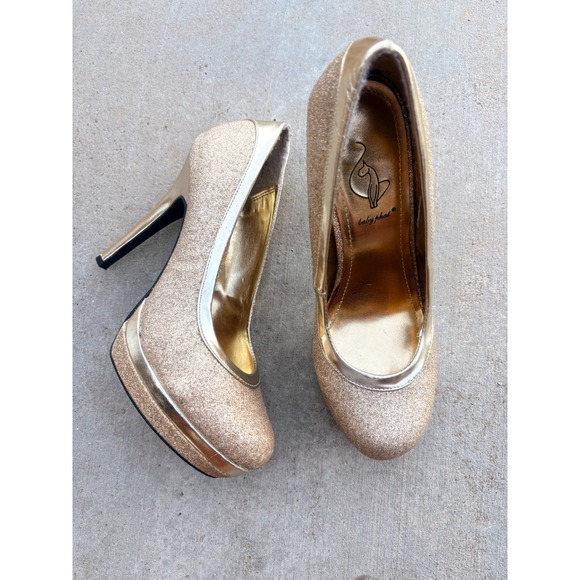 Baby Phat Shoes - Y2K Baby Phat Gold Glitter Platform Pumps Stiletto Heels Round Toe Glam 8